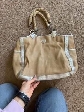 Tory Burch Beige Tote with Silver Trim